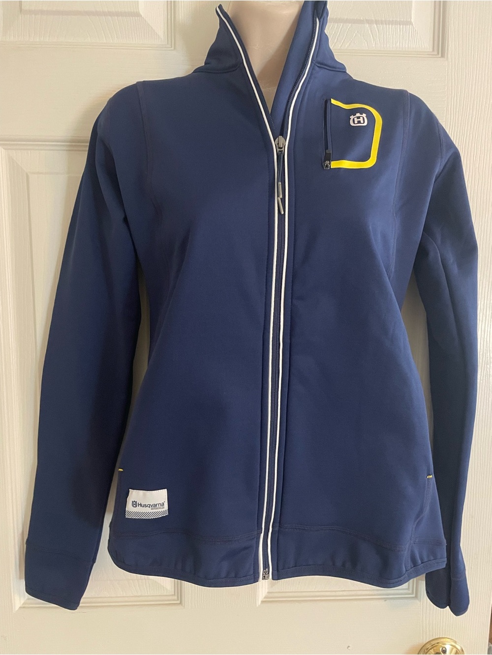 Husqvarna Logo Women's Navy Zip-Up Jacket with Yellow Accent